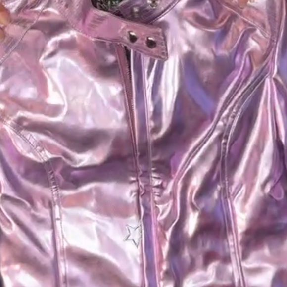NWT Dolls Kill Generation KISS DRAMA MOTO JACKET Metallic Vegan Leather Pink Med - Picture 11 of 13